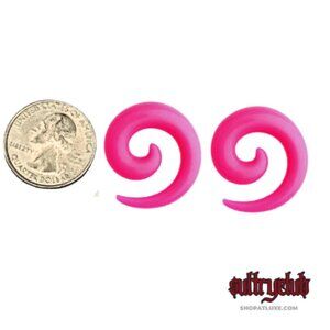 Transparent Pink Acrylic Ear Gauge Spiral Hanging Tapers - 1 Pair